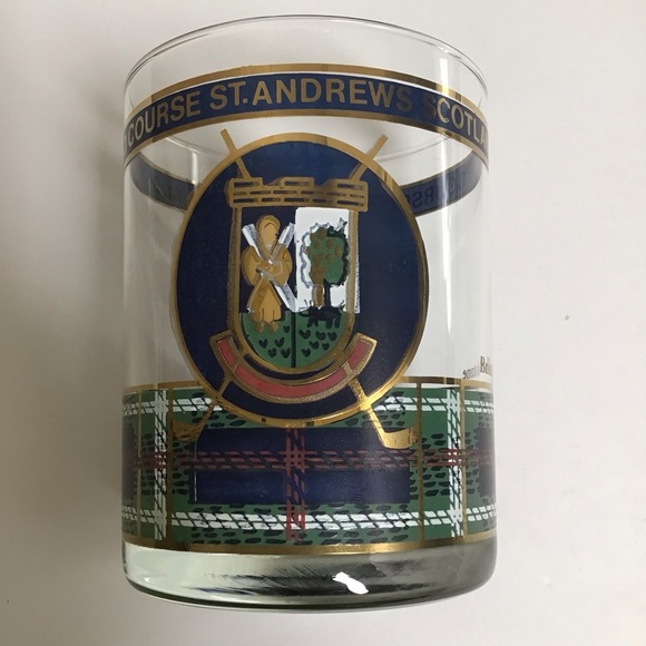 LAST 1! Brookstone Old Course St. Andrews Scotland Golf Rocks Bar Glass Plaid - Picture 1 of 12